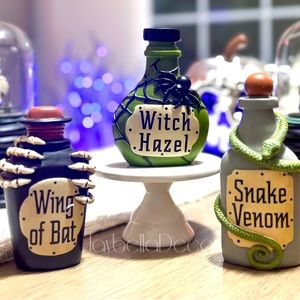 Set of 3 Halloween Apothecary Bottles- Halloween Potion Bottles- Halloween Decor